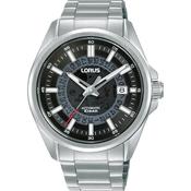 lorus automatic gents stainless steel black dial bracelet watch image