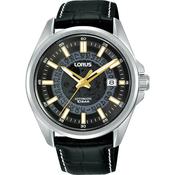 lorus automatic gents stainless steel black dial strap watch image