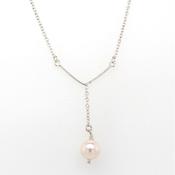silver medium pearl�wish bone necklace adjustable 40 - 45 cm� image