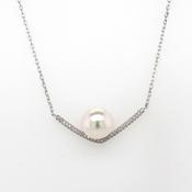 silver medium pearl pave set crescent necklace adjustable 41 - 45 cm� image