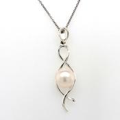 silver plain drop twist pearl pendant�9mm on 45cm chain  a image