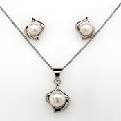 silver pearl earrings &amp; pendant set 6.5-7mm � image