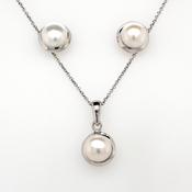 silver pearl and plain round� stud earring and pendant set 8.5mm � image