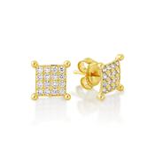 9k yellow gold square cluster stud earring with white cz image