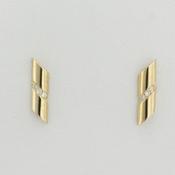 9k yellow gold polished dome stud earrings with white cz image