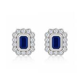 18ct Gold Diamond &amp; Emerald Cut Sapphire Earrings image