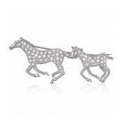 18ct White Gold Mare &amp; Foal Diamond Brooch image