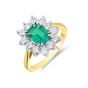 9ct Gold Lab Emerald &amp; Diamond Halo Ring