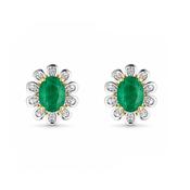 9ct Emerald &amp; Diamond Floral Stud Earrings image