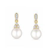 9ct Gold Diamond &amp; Pearl Drop Earrings image