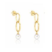 9ct Gold Double Link Pearl Drop Earrings