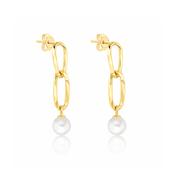 9ct Gold Double Link Pearl Drop Earrings