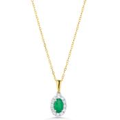 9ct Gold Emerald &amp; Diamond Halo Pendant