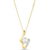 9ct Pearl &amp; Diamond Drop Pendant