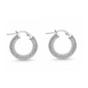 9ct White Gold Textured Hoop Earrings
