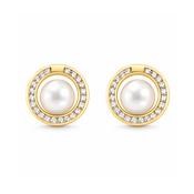 9ct Yellow Gold Pearl &amp; CZ Stud Earrings