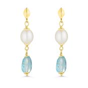 9ct Blue Topaz &amp; Cultured Pearl Drop Earrings