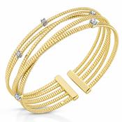 Gold CZ Ridged Cuff Bangle image