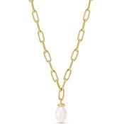 Gold Paper Link Pearl Necklace