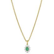 9ct Gold Emerald &amp; Diamond Floral Pendant
