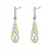 Sterling Silver Two Tone Twirl Pearl Drop Earrings image