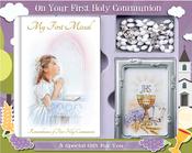 First Communion Gift Set Girl with Hardback Book, Photo Frame &amp;amp; White Rosary Bead.