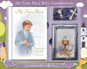 First Communion Gift Set Boy with Hardback Book, Photo Frame &amp;amp; Blue Rosary Bead.