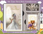 First Communion Gift Set Girl with Hardback Book, Photo Frame &amp;amp; Crystal Rosary Bead.