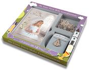 First Communion Set Girl With Hardback Book Heart Shaped Bead &amp;amp; Enamel Pearl Inlay Medal o