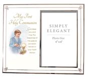 First Communion Boy White Enamel Photo Frame with Silver Plated Engraving Plate