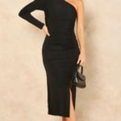 Lisa ONE SHOULDER MIDI DRESS WITH SIDE SLIT - Size 10