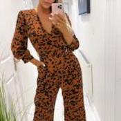 Layla Rust Animal Printed Long Sleeve Jumpsuit - Size 10 image