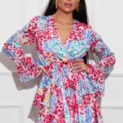 Kim Bell Sleeve Chiffon Mini Dress Multi Print - Size 12 image