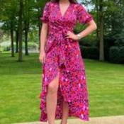 Lydia Split Hem Frill Detail Pink Leopard Maxi Dress - Size 10 image