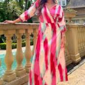Laurel Pink and Green Stripe Wrap Dress - Size 10 image