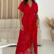 Farren Wrap Hem Frill Detail Maxi Dress Burnout Red - Size 08 image