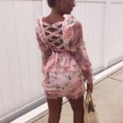 Kara Pink Floral Tie Back Ruffle Trim Mini Dress - Size 6 image