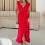 Diana Frill Wrap Midi Dress Red - Size 08 image