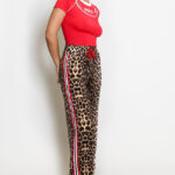 Leopard print trousers with red stripe clearance