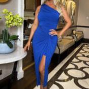Cobalt One Shoulder Knot Skirt Midi Dress - Size 10
