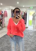 Mya Neon Coral V Neck Alpaca Cardiagn - Sassy Dresses