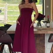 Danni Strapless Bandeau Midi Dress Wine - Size 12