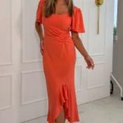 Darcie Flaired Sleeve Frill Midi Dress Coral - Size 14 image