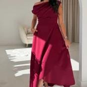 Florie Frill Wrap Maxi Dress Wine - Size 16