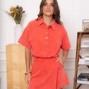 Coral Cotton Denim Skort Playsuit - Size M