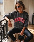 Washed Black Cotton Mademoiselle Sweatshirt with Coral - Sassy Dresses