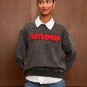 Acid Wash Black Cotton Sweatshirt Red Amour - Size M/L image