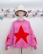 Oversized Pink Jumper with Red Star ( due in Thur) - Sassy Dresses