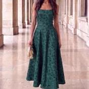 Sophie Green Floral Jacquard Square Neck A-line Midi Dress - Size 12