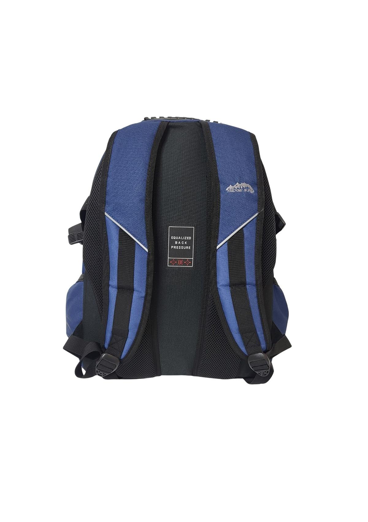 Ridge53 Bolton Backpack Navy O/S Nylon Waterproof Rain Cover Triple Stitched Padded Shoulder Straps AirChannel Lumbar Support Durable Handle Interior Organiser Pockets Water Bottle Side Pockets